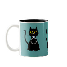 BLING WINK Funny Black Cat Proposal Two Tone Mug