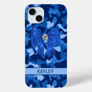 Blingy Blue Camouflage Personalised iPhone 15 Mini Case