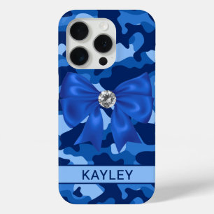 Blingy Blue Camouflage Personalised iPhone 15 Pro Case