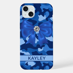Blingy Blue Camouflage Personalised iPhone 15 Plus Case