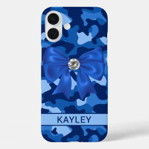 Blingy Blue Camouflage Personalized iPhone 16 Plus Case