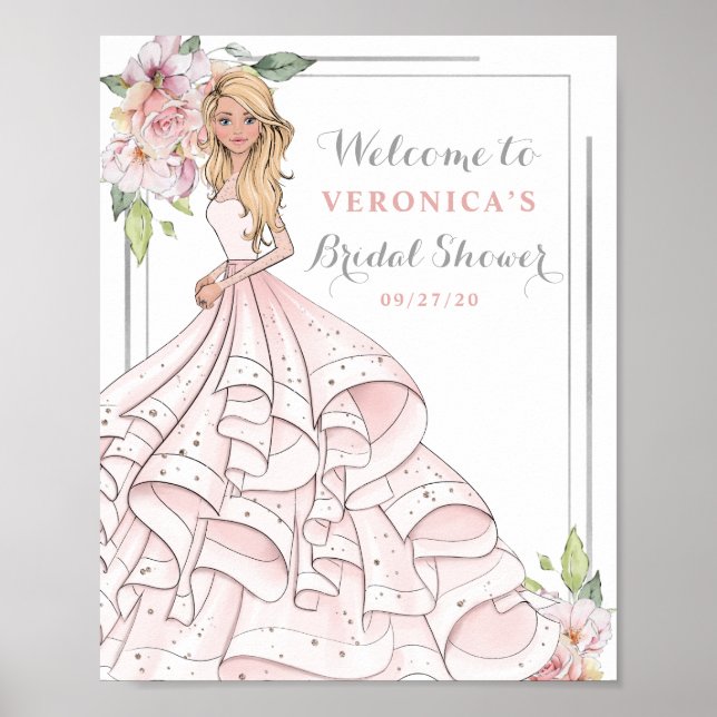Blingy Glamour Bride Bridal Shower Welcome Sign (Front)
