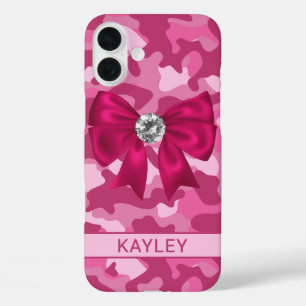 Blingy Pink Camouflage Personalised iPhone 16 Plus Case