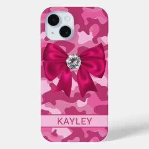 Blingy Pink Camouflage Personalised iPhone 15 Case