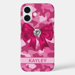 Blingy Pink Camouflage Personalised iPhone 16 Case
