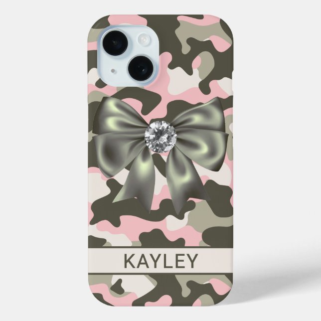 Blingy Pink Green Camouflage Personalised Case-Mate iPhone Case (Back)