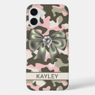 Blingy Pink Green Camouflage Personalised iPhone 16 Plus Case