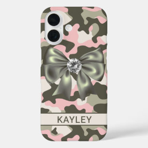 Blingy Pink Green Camouflage Personalized iPhone 16 Case