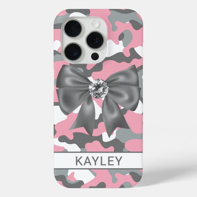 Blingy Pink Grey Camouflage Personalised Case-Mate iPhone Case (Back)