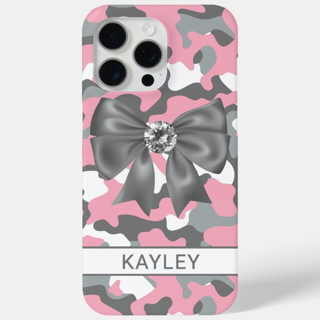 Blingy Pink Grey Camouflage Personalised Case-Mate iPhone Case (Back)