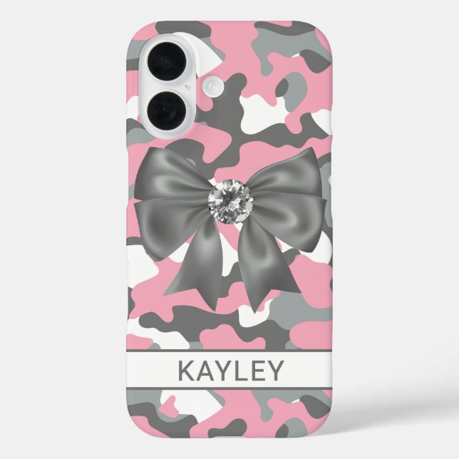 Blingy Pink Grey Camouflage Personalised Case-Mate iPhone Case (Back)
