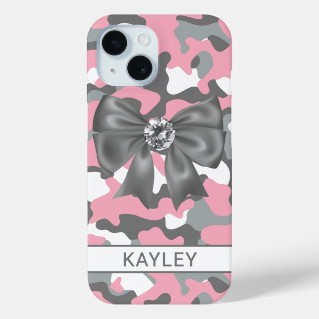 Blingy Pink Grey Camouflage Personalised Case-Mate iPhone Case (Back)