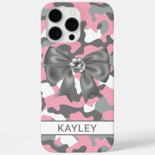 Blingy Pink Grey Camouflage Personalised iPhone 16 Pro Max Case