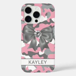Blingy Pink Grey Camouflage Personalised iPhone 16 Pro Case
