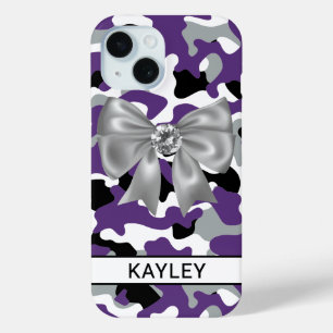 Blingy Purple Black Camouflage Personalised iPhone 15 Case