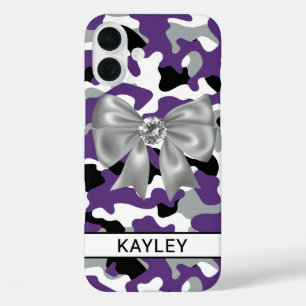 Blingy Purple Black Camouflage Personalised iPhone 16 Plus Case