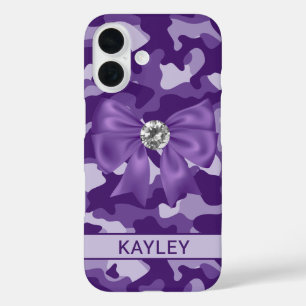 Blingy Purple Camouflage Personalised iPhone 16 Case