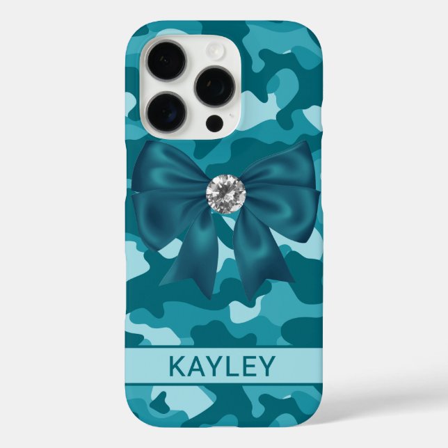 Blingy Teal Camouflage Personalised Case-Mate iPhone Case (Back)