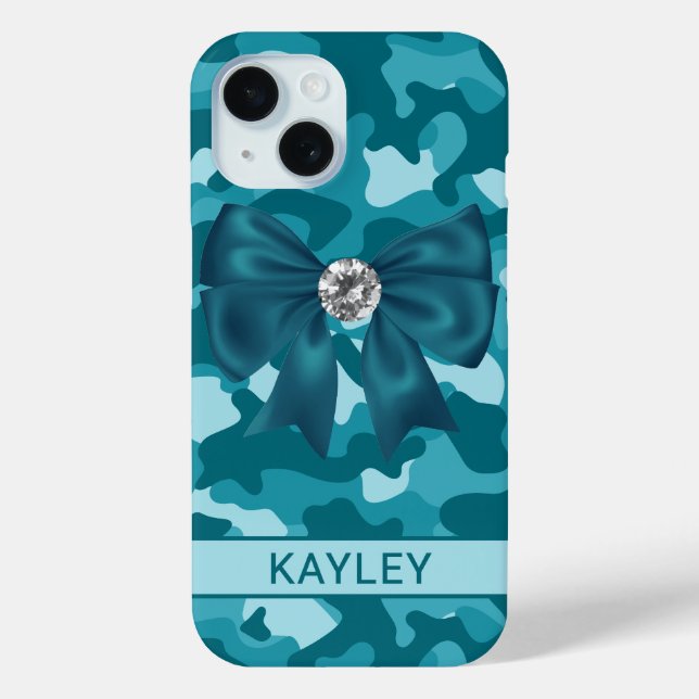 Blingy Teal Camouflage Personalised Case-Mate iPhone Case (Back)