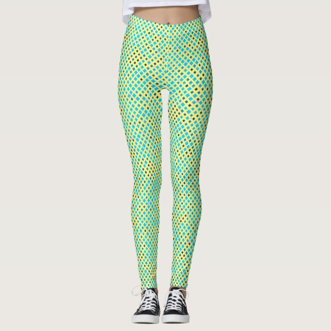Blinking Pixels Pattern 01.LBlue. Yellow BG Leggings (Front)