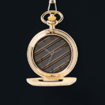 Blinky Bat Hide Stripe pattern Gold Pocket Watch<br><div class="desc">figdewdrops Blinky Bat Hide Stripe pattern Gold Pocket Watch is part of the Blinky the Bat Hiding Stripe pattern,  grey,  cream yellow and brown foggy tones. Blinky is placed on the lower left side of the face.</div>
