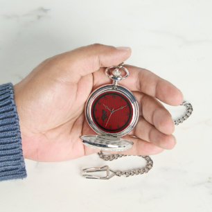 Blinky the Bat pattern Red Silver Pocket Watch