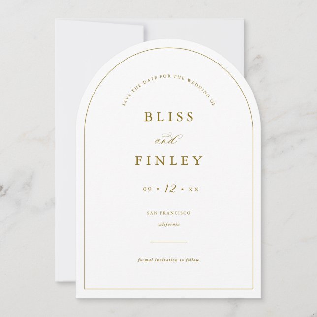 BLISS Arch Save The Date Minimal Wedding Card (Front)