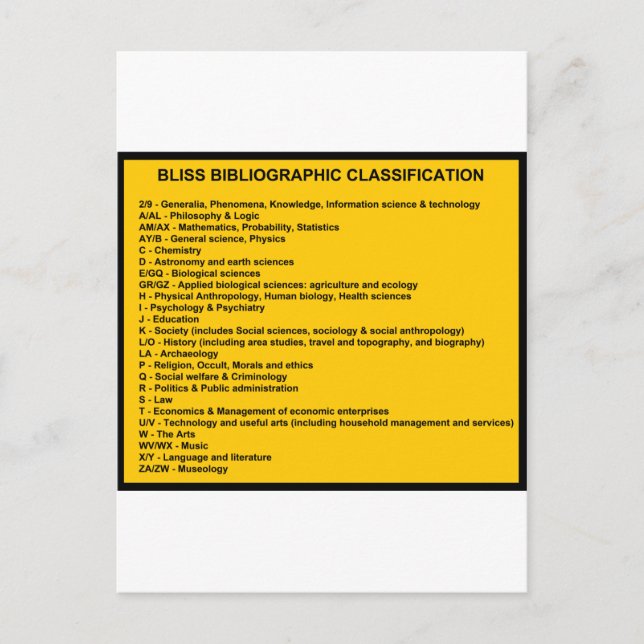 Bliss Bibliographic Classification System Postcard (Front)