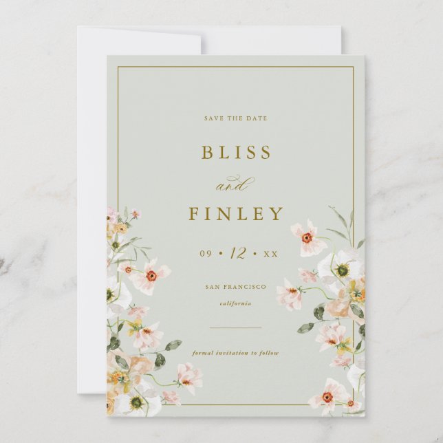 BLISS Floral Save The Date Minimal Wedding Card (Front)