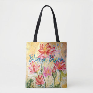 Bliss Lotus Floral Art All Over Print Tote Bag