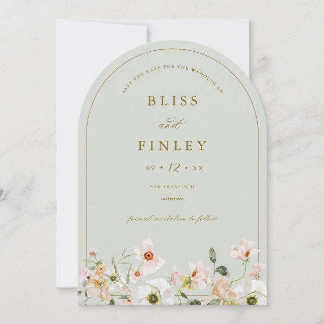 BLISS Spring Floral Arch Save The Date Card (Front)