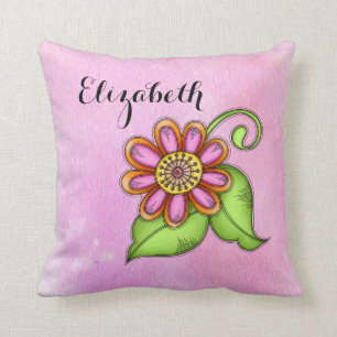 Bliss Watercolor Doodle Flower Pillow