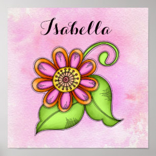 Bliss Watercolor Doodle Flower Poster