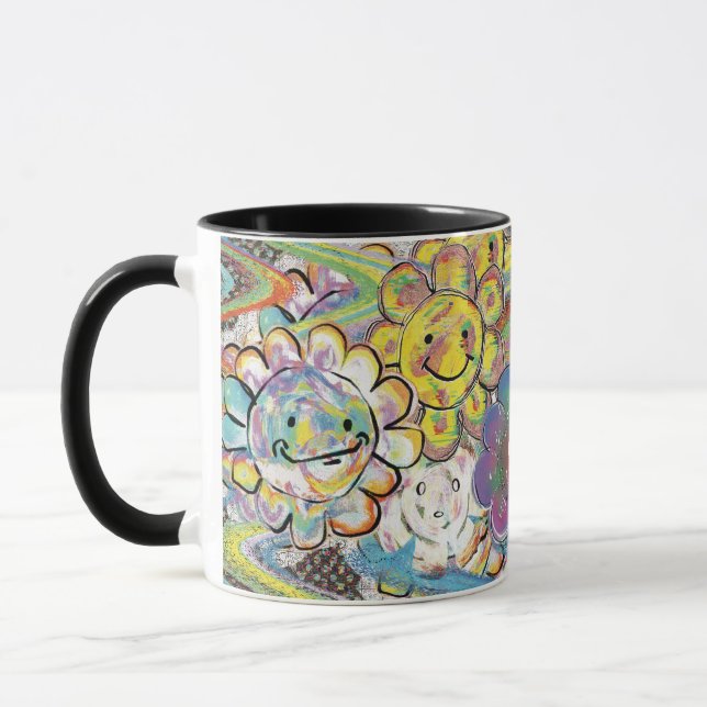 Blissed Out Psychedelic Flowers Mug (Left)