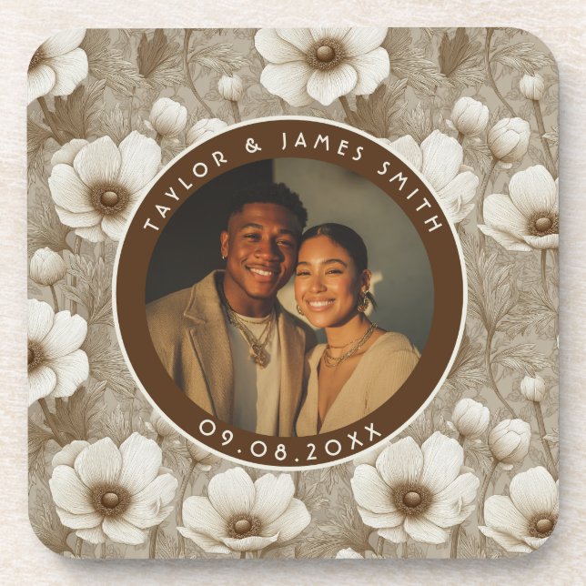 Blissful Anemones Themed Beach Wedding Coaster (Front)