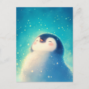 Blissful Baby Penguin in Blue Snow Postcard