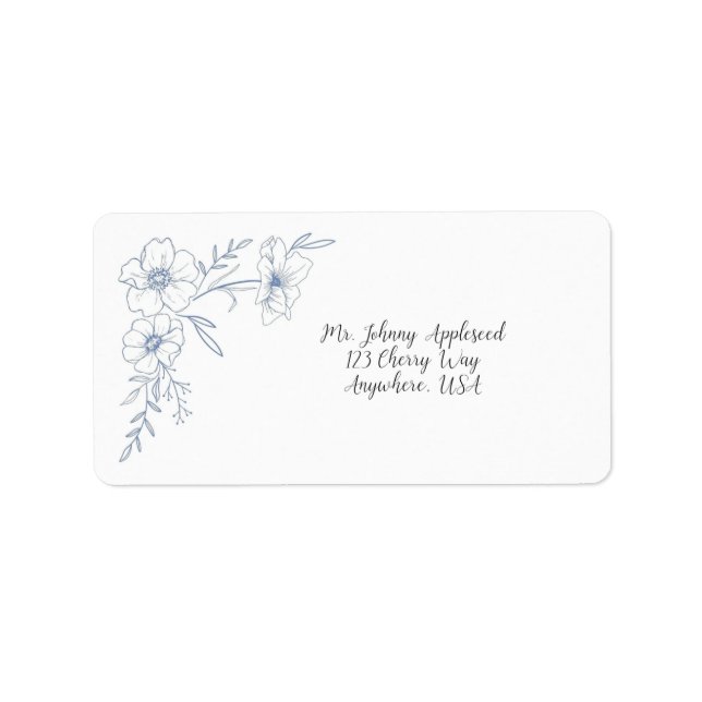 Blissful Blue Blooms Wedding Address Label (Front)