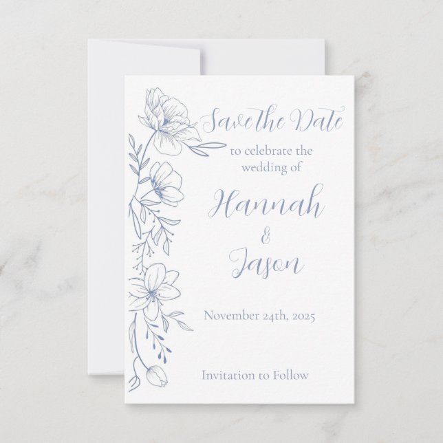 Blissful Blue Blooms Wedding Save the Date (Front)