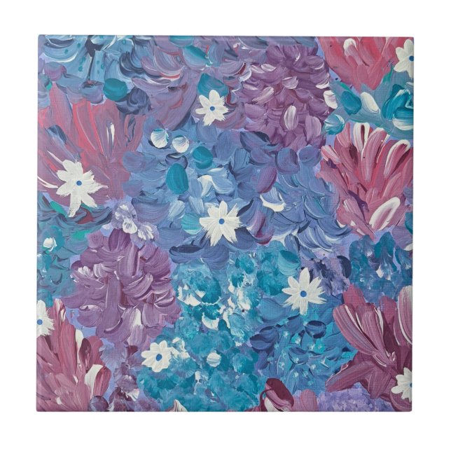 Blissful Blue Floral Ceramic Tile (Front)