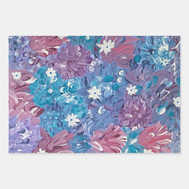 Blissful Blue Floral Wrapping Paper (Front)