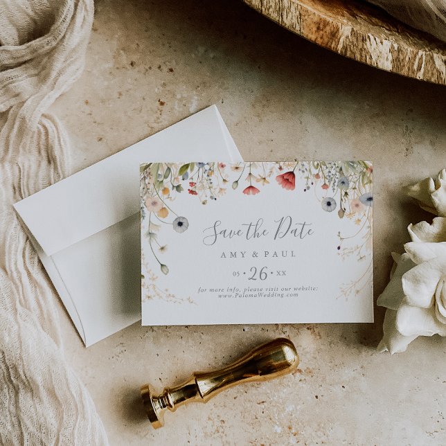 Blissful Boho Wildflower Horizontal Wedding Save The Date (Creator Uploaded)