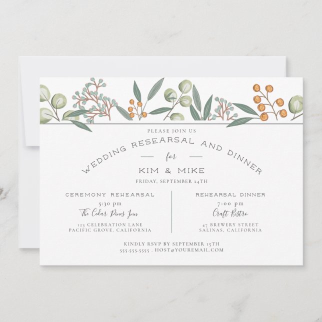 Blissful Bounty Botanical Wedding Rehearsal Invitation (Front)