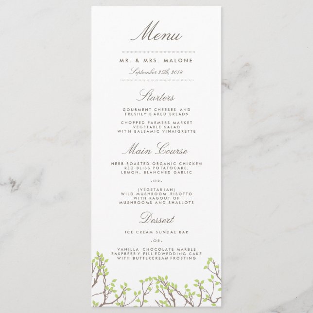 Blissful Branches Wedding Dinner Menu (Front)