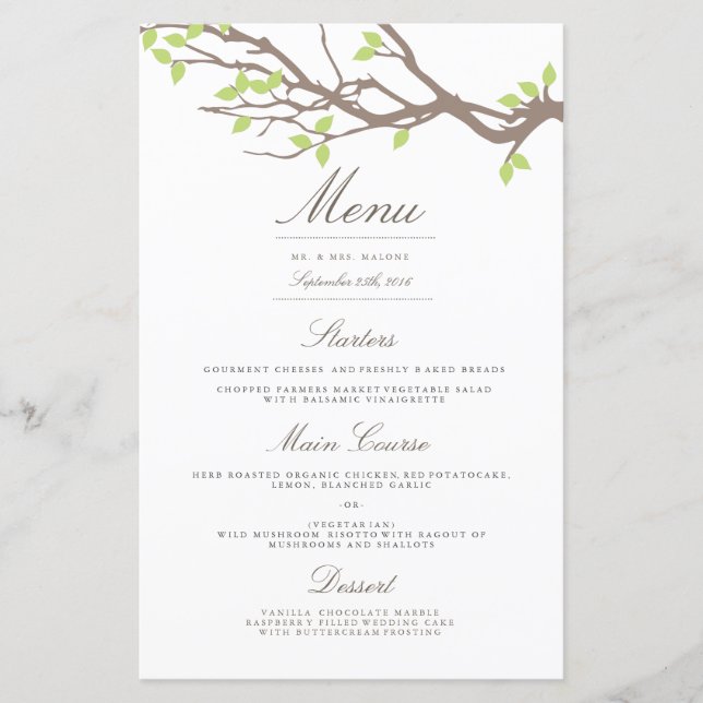 Blissful Branches Wedding Dinner Menu (Front)