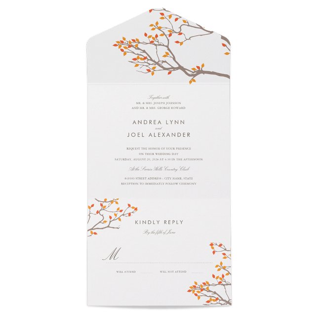 Blissful Branches Wedding Invitation With RSVP (Creator Uploaded)
