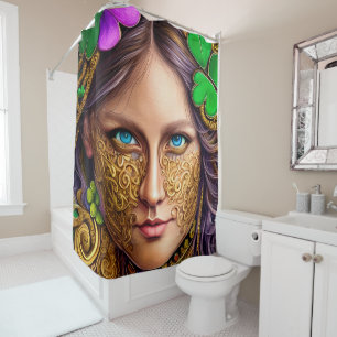 Blissful Bronze Face Woman St. Patrick's Day Art Shower Curtain