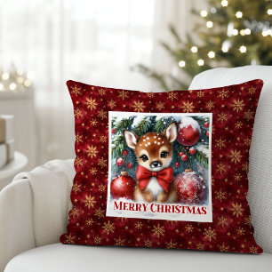 Blissful Christmas scene baby fawn Christmas  Cushion