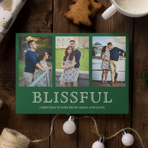 Blissful Christmas Three Photo Collage Holiday Card