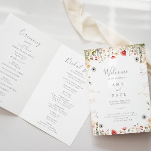 Blissful Colourful Boho Wildflower Folded Wedding Program