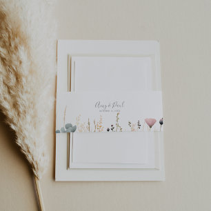 Blissful Colourful Boho Wildflower Wedding  Invitation Belly Band